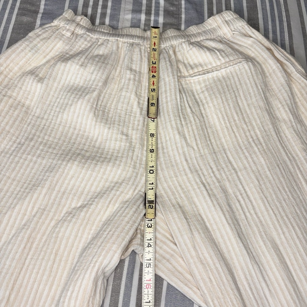 Aerie Women Cream Pin Strip Wide Leg Pleated Pockets Cotton Comfort Size Medium - Picture 9 of 12